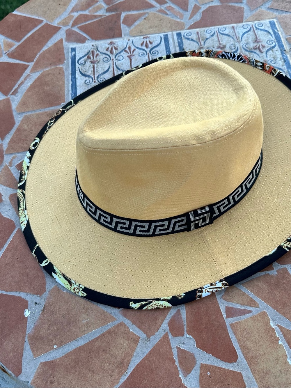 Biltmore 1917 Baroque Print Bucket Hat Black Gold butter Yellow Accent